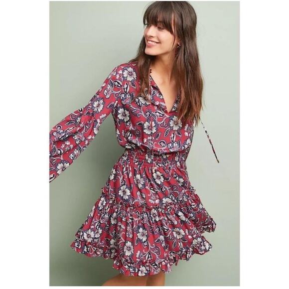 Shoshanna Dresses & Skirts - Anthropologie Shoshanna Floral Long Sleeve Mini Dress Size Small